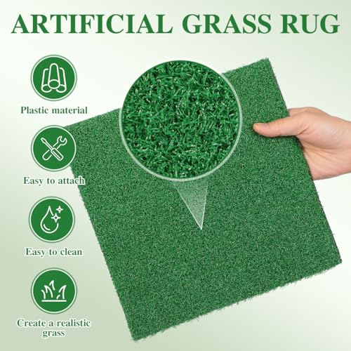 Toyvian 9.83" Turtle Basking Platform Artificial Grass Turf Square Mat, Non-Slip Cuttable Reptile Tank Accessory for Aquatic Turtles, Lizard, Snake, Turtle Tank Accessories & Aquarium Grass Decor