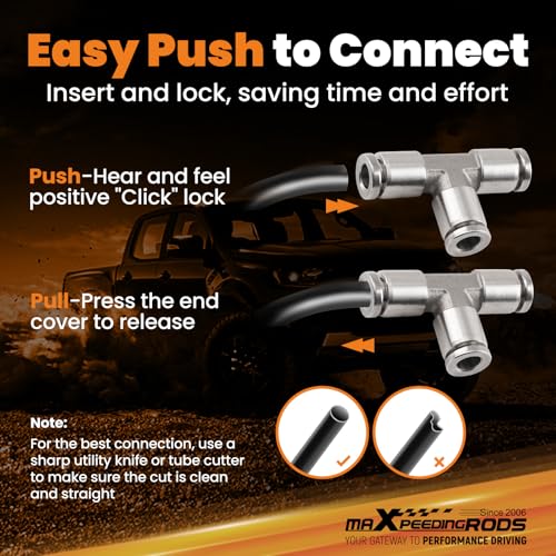 maXpeedingrods 6 mm OD Push to Connect Fittings, Air Line Fittings, Stainless Steel Union Tee, 3 Way Air Hoes Fittings Replacement for Air Suspension Kit & Air Compressor Kit for Trucks Vans, 2 Packs - style: Push to Connect