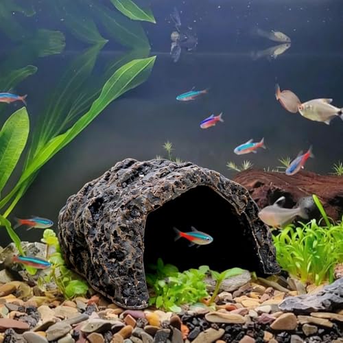 Aquarium Amphibians Hideout Cave Fish Rock Habitat Resin Stone Water Ornament Terrarium Tank Decor Hideaway for Pets Turtle Small Reptile