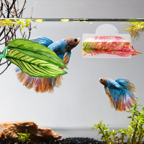 7PCS Betta Hammock & Fish Toys Set, Fish Tank Decor & Accessories for Resting Hiding Aquarium with Training Mirror and Feeding Ring