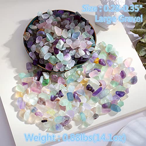 QINJIEJIE Fluorite Crystal Gravel Stones Tumbled Stone Polished Rocks Colorful Crushed Reiki Healing Quartz Home Decoration Aquarium Tank Succulent Vase Filler Landscape Bottom Ornament 0.88lbs 14oz - color: Multi-colored - Fluorite, size: 0.9 Pound