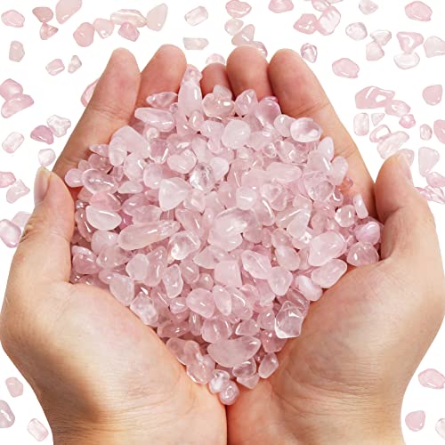 QICQDRAM Dyeing Rose Quartz Crystal Chips Bulk 0.9 Lb/405g Crystal Tumbled Stone Decorative Pebbles for Home Decoration & Fish Turtle Tank, Vase Filler, Plants Decor - color: Rose Quartz