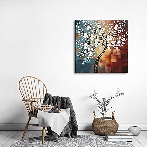 Wieco Art Morning Glory Modern Abstract White Flowers Oil Paintings on Canvas Wall Art 100% Hand Painted Floral Artwork for Living Room Bedroom Home Office Decorations Wall Decor - size: 24"L x 24"W