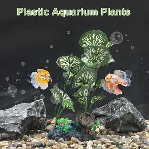 Aquarium Plastic Plants, Silk Aquarium Plants, Silk Plants for Betta Fish Tank, Plastic Plant Decoration for Aquarium, Green, Round Leaves, 6.69" Tall - color: Green