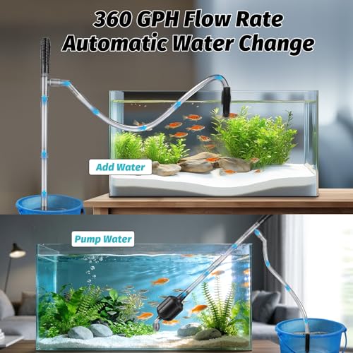 hygger 5 in 1 Electric Aquarium Gravel Cleaner, 360GPH Automatic Fish Tank Vacuum Water Changer, Vacuum Water Changer Sand Wash Filter (15W, Adjustable Length)