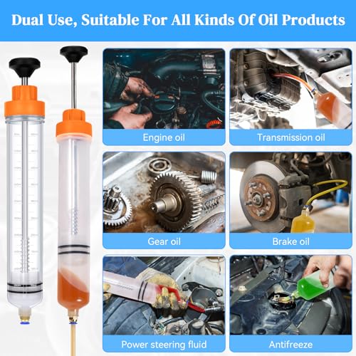 Gisafai 500cc Fluid Extractor Automotive Pump Manual Oil Extractor Pump Syringe for Gasoline Hand Cleaner for Power Steering, Hydraulic Fluid(Orange) - color: Orange, size: 500cc