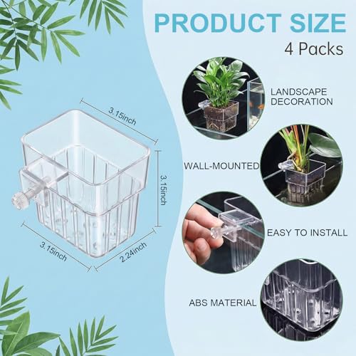 4 Pack Clear Aquarium Plant Holder Top Hanging for Fish Tank, Aquariums Planter Basket Pots for Aquatic Plants