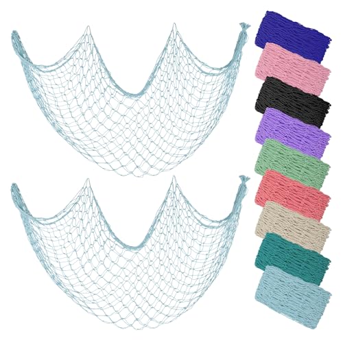 ZUEXT Fish Netting Decoration Light Blue 80x40 Inch, 2 Pack Large Picture Fish Net,Wall Photo Hanging Fishnet for Nautical Mermaid Pirate Ocean Theme Hawaii Beach Under The Sea Party Decoration - color: Light Blue, size: 80" x 40" - 2 Pack