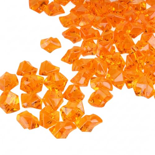 PMLAND 3Lbs Orange Acrylic Ice Rocks – Bulk 550 Pieces Crushed Clear Fake Ice Gems for Vase Filler, Wedding Centerpieces, Table Scatter, DIY Crafts & Aquarium Décor - color: Orange