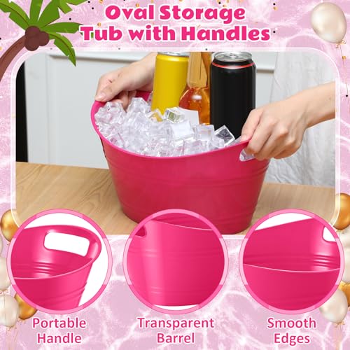 Norme 24 Pcs Oval Storage Tub with Handles, 4.5l Plastic Ice Buckets Bulk for Wine Beer Champagne Drink Cooler Beverage Storage Tub for Parties BBQ Weddings Party Outdoor Celebration(Rose Red) - color: Rose Red