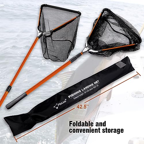 Fiblink Folding Aluminum Fishing Landing Net Fish Net with Extending Telescoping Pole Handle - style: Orange--extend Length: 59-118 Inches