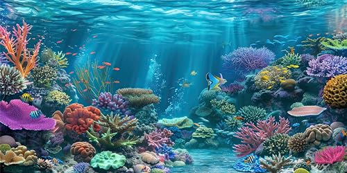 iTapnoom Ocean Floor Aquarium Background, Underwater Tropical Fish Coral Reef Aquatic Nature Plant Fish Tank Backdrop Decor, Polyester Fabric with 6 EVA Double-Sided Tapes 36x18 inches/90x45cm - color: Blue, size: 36"L x 18"W