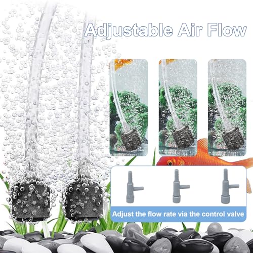 Fish Tank Air Pump - Ultra-Quiet Aquarium Aerator for Fish with Air Stone, Check Valve, Control Valve and Air Tube for 1 to 30 Gallon Tanks