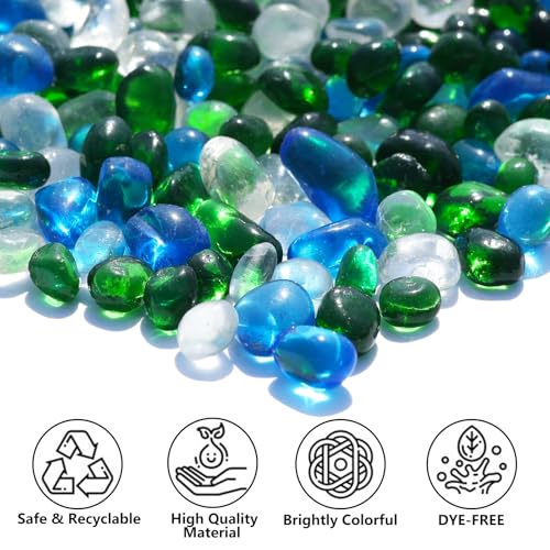 QYGL Sea Glass Stones - Green Mixed Clear Glass Pebbles Gemstones - Perfect for Aquarium Rocks, Fish Tank Gravel, Vase Fillers, DIY Crafts, and Home Decor (0.9LB/14oz) - color: Green Mixed