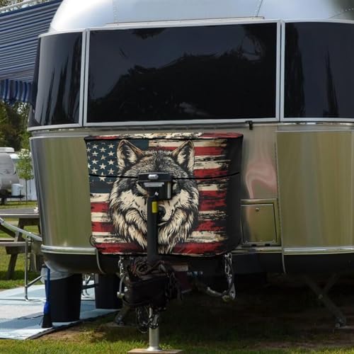 RV Propane Dust Cover American Flag Wolf Camper Propane Tank Cover,Fits 20LB Dual Propane Tanks Purple Totem Weather Resistant Gas Cylinder Cover - color: American Flag Wolf, size: Small-Double 20LB