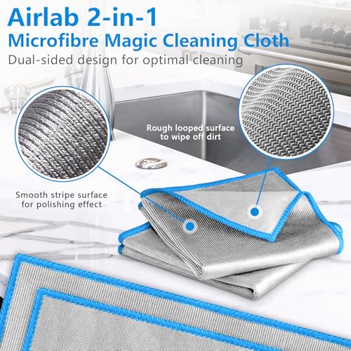 Airlab Glass Polishing Cloth Streak Free Miracle Microfiber Cleaning Cloth Lint Free Cleaning Rags for Glasses Kitchen Dish Mirrors Easy Clean, Pack of 6, 12" x 12", Sliver-Blue - color: Sliver-blue, Pack of 6