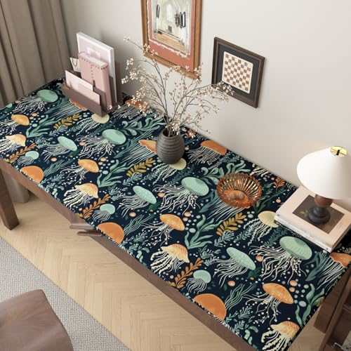 Laatse Blue Jellyfish Wallpaper Peel and Stick, Vintage Sea Ocean Contact Paper 17.5" x 118", Seaweed Wall Paper Self Adhesive Removable Waterproof for Children's Room Bathroom Shelves Cabinet Table - color: Dark Blue/Orange, size: 17.5" x 118"