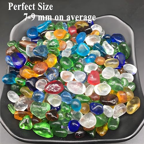 1 Lb Sea Glass for Crafts, 0.2-0.35" Gravel for Aquarium, Fish Tank, Freshwater Tank, Turtle Tank, Colorful Small Rocks for Pots Indoor, Decorative Pebbles for Indoor Plants - color: Rainbow 5-9mm