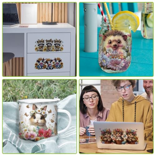 arricraft 10 Sheets Cute Animals UV DTF Cup Wrap for 16OZ Glass, Animal-Shaped Flowerbeds Rub on Decals PVC Transfer Stickers for DIY Cups Wood Funiture 24x11cm/9.4x4.3inch - style: Cute Animals Theme