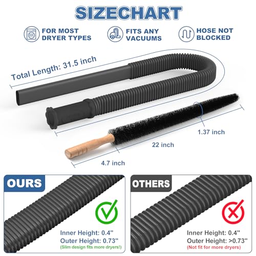 PetOde 2 Pieces Dryer Vent Cleaner Kit Compatible with Most Vacuum Cleaner, Dryer Lint Brush and Vacuum Hose Attachment, Quickly Lint Remover, Black - color: Black