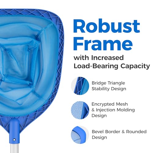 Mowend Swimming Pool Skimmer Net Total Length 57 inches, Leaf Rake Net with 4 Section Telescopic Aluminum Pole for Fast Cleaning Ponds, Hot Tub, and Spas, Pool Cleaner Supplies and Accessories - color: Blue, size: Pool Skimmer Net 57 inches