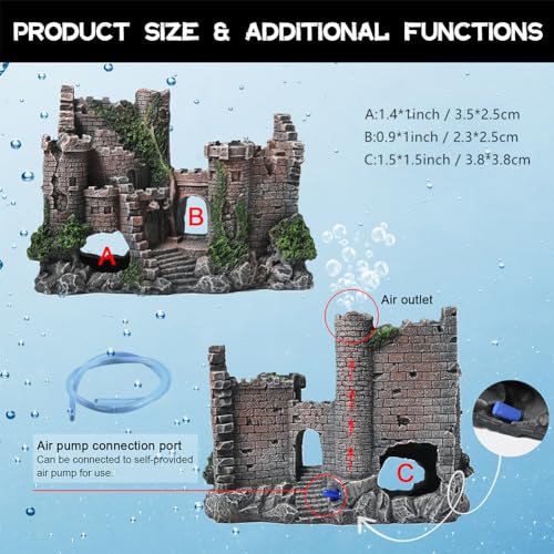 Aquarium Decorations- Castle Fish Tank Bubbler Decorations for Aquatic Pets to Breed Play and Rest Fish Decorations for Tank - color: D-castle