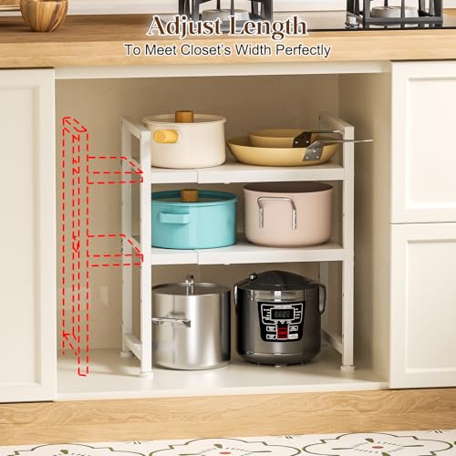 2-Tier Expandable Kitchen Storage Shelf,150LBS Heavy Duty Metal Shelving Units For Small Appliance,Adjustable Pots and Pans Organizer Rack Shelves For Kitchen Counter Under Cabinet Garage Pantry,White - color: White