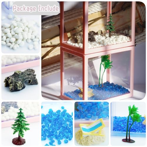 2 Pack Sea Monkey Fish Tank, Mini Betta Fish Tank Stackable Aquarium Tank Kit with Aquarium Gravel & Micro Landscape, 0.6 Gallon Acrylic Fish Bowl Tiny Shrimp Tank for Baby Fish Crab Moss Ball - color: Pink