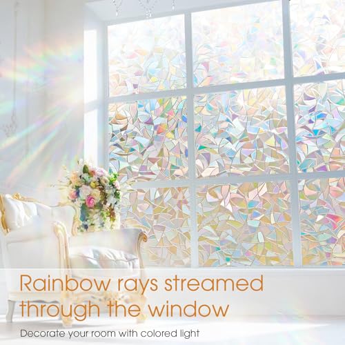 Beautyhero Window Privacy Film, Frosted Reeded Glass Cling, 3D Decorative Coverings with UV Blocking, Static Cling Tint for Bathroom Doors Cabinet - color: Rainbow, size: 17.5 x 78.7 Inch