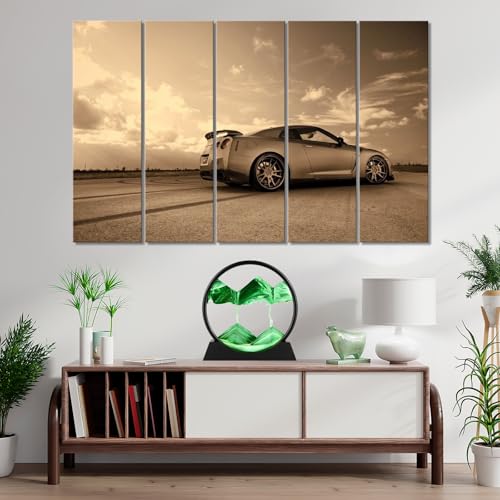 Moving Sand Art Picture - Round Glass 3D Deep Sea Sandscape - 3D Quicksand Painting Decor - Relaxing Home Decoration Desk Figurine for Office, Home, Desk, Mantle, Bookshelf - (Green, 7 in) - color: Green, size: 7in