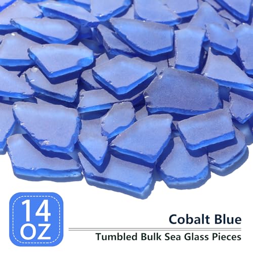 QYGL Sea Glass for Crafts - 14oz Cobalt Blue Frosted Seaglass Pieces - Vase Filler and Aquarium Ornament, DIY Craft Supplies for Art, Beach Weddings, and Home Decor - color: Cobalt