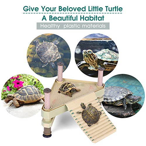 Ejoyous Floating Turtle Pier Basking Platform - Dock Frogs Reptile Floating Platform Aquarium Fish Tank Underwater Landscaping with Ladder Aquarium Tank Accessory