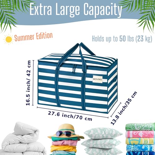 VENO 6 Pack Heavy Duty Moving Bags, Extra Large Storage Bags with Reinforced Handles & Strong Zippers, Foldable & Reusable Moving Box Alternative for Clothes & Dorm Storage - color: Classic Navy Stripe, size: 6 Pack
