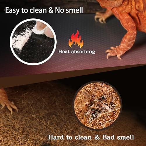 Bearded Dragon Tank Accessories, Reptile Mat, Reptile Terrarium Substrate Liner for Leopard Gecko, Lizard, Snake, Tortoise, Iguana Non-Adhesive Reptile Flooring (18"x72" Black) - color: 18x72" Black