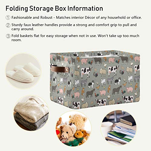 Farm Animals Pattern Rectangle Storage Bin, 15 x 11 x 9.5 in, Collapsible Organizer Storage Basket for Home Décor - color: Farm Animals Pattern, size: 1 PCS