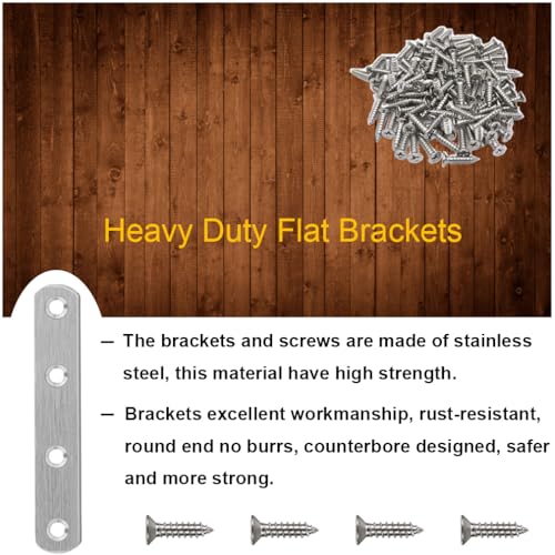 20PCS Heavy Duty Straight Brace 4 Inch Flat Brackets Stainless Steel Mending Plates, Repair Fixing Joining Metal Bracket for Wood with Screws - size: Silver 4" x 0.8"