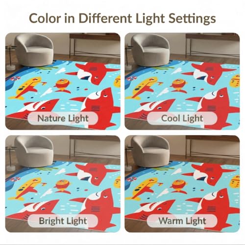 8'x10' Washable Modern Shark Large Rug, Yellow Non-Shedding Pet Friendly Carpet for King Size Bedroom, Master Suite, Under Bed, Foldable Easy Care Mat | Ref:2070041 - color: Blue/Pattern 18, size: 8' x 10' (Rectangular)