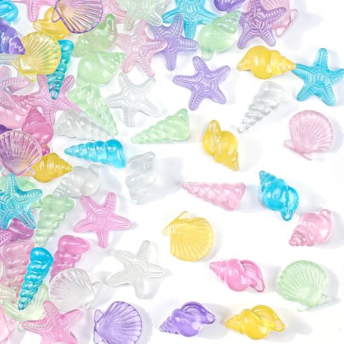 Babenest 4 Styles Acrylic Seashells Gems, 65pcs Glow in The Dark Sensory Bin Fillers for Ocean Sea Shells Beach Theme Party Wedding Decoration Scatter Table Vase Fillers Home DIY Crafts - color: Seashells, size: Noctilucent