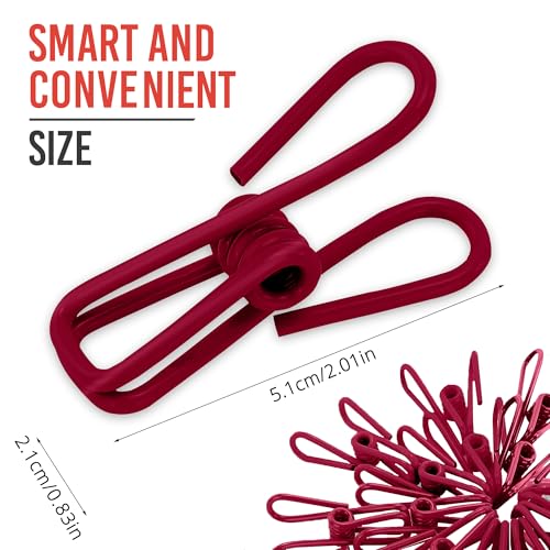30 Pack Red Chip Bag Clips for Food - PVC 2 Inch Coated Sealer for Sealing Food - Paper Holder, Clothesline Clip for Laundry Hanging, Kitchen Bags, Multipurpose Clothes Pins - color: Red