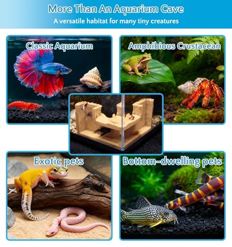 NUPICK Yellow Aquarium Cave for Corners, PETG 3D Printed Fish Tank Cave Hideout with Smooth Surface, Natural Wood-Like Aquarium Tunnel, Fish Tank Decor for Bettas, Shrimp, Corys, Loaches, Snails - color: Yellow