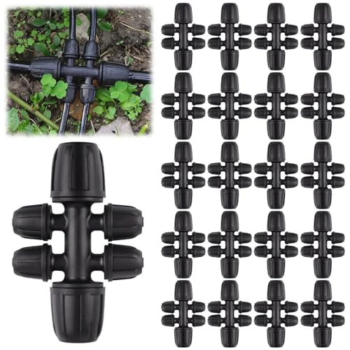 20PCS Locked Barbed Tee Connectors, Kalolary 5/16" to 1/4" Drip Irrigation Fittings Kit 8/12mm to 4/7mm Tube Lock Female Connector 6-Way Barbed Lock Irrigation Parts for Watering System (Black) - color: Black 5/16" to 1/4" 6-Way