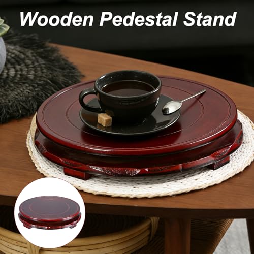 M METERXITY 2 Pack Display Stand, Brown Wooden Stands for Display, Stable Round Base Stand Decor for Fishbowl Planter [Rotation, 6.69'' x 1.34''] - size: 6.69'' Top Diameter