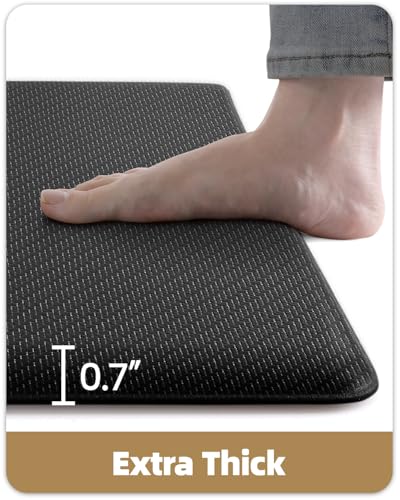 Color&Geometry 0.71" Extra Thick Anti Fatigue Cushion Kitchen Floor Mat,Easy Clean, Water & Oil Proof, Non Slip, Foam Padded Runner Rug for Front Sink,20"x 47" Black (2.0 Version) - color: Black, size: 47"L x 20"W x 0.7"Th