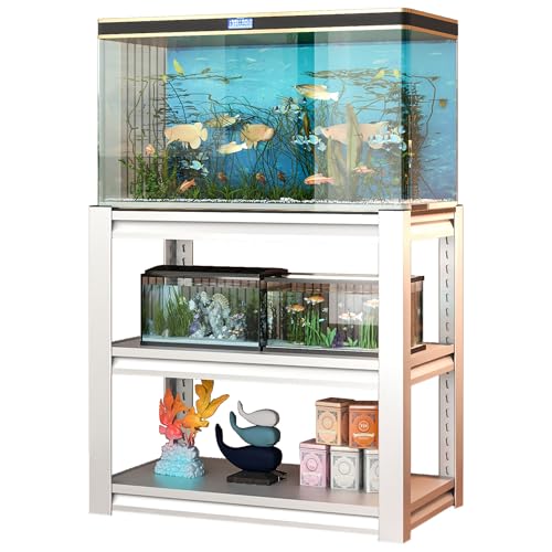 20-30 Gallon Fish Tank Stand - Metal Aquarium Stand, 34 "W x 18 "D x 31"H Adjustable Heavy Duty Reptile Tank Stand, Adjustable 3-Tier Fish Tank Rack Shelf for Home Office, Tank Not Included (White) - color: White