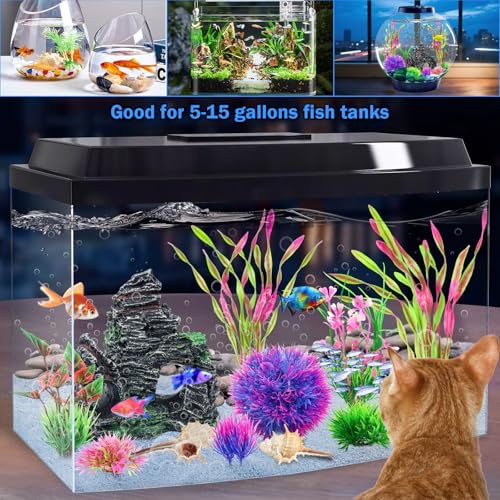 QUOZUO 10pcs Aquarium Artificial Plastic Plants Decorations and Rock Cave Decor Set, Fish Tank Accessories Small Large Fish Bowl Ornaments Set - color: Purple