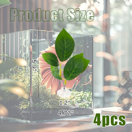 4 Pcs Betta Fish Leaf Pads with Suction Cups Adjustable Aquarium Tank Accessories Plastic Simulated Plants for Betta Resting Breeding Spawning and Playing Décor
