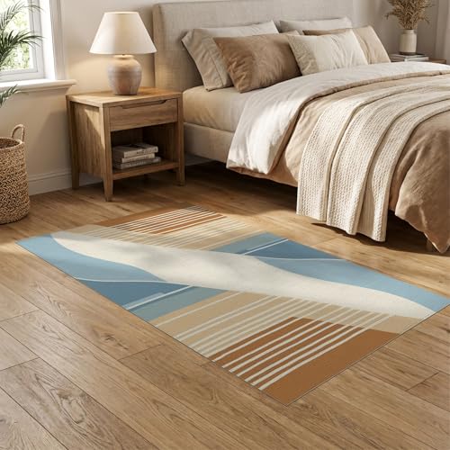 5'x7' Washable Contemporary Stripe Area Rug, Burnt Orange Flatwoven Floor Covering for Dining Room, Under Table, Home Office, Non-Slip Chair-Friendly Carpet | Ref:1993950 - color: Beige/Pattern 24, size: 5' x 7' (Rectangular)