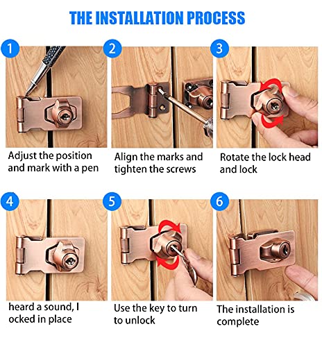 2 Packs Keyed Hasp Locks Twist Knob Keyed Locking Hasp for Small Doors, Cabinets and More,Stainless Steel Steel, Hasp Lock Catch Latch Safety Lock Door Lock with Keys (3inch, Copper) - color: Copper, size: Straight 3 Inch