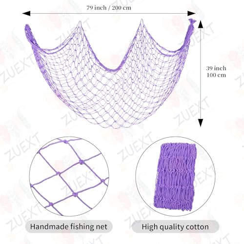ZUEXT Purple Fishing Net Decorative 80x40 Inch, 2 Pack Large Picture Fish Net, Wall Photo Hanging Fishnet for Nautical Mermaid Pirate Ocean Themed Hawaii Beach Under The Sea Party Decoration - color: Light Purple, size: 80" x 40" - 2 Pack