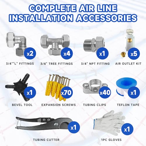Compressed Air Line Kit, 3/4" x 50' 120’&200'&300' HDPE-Aluminum-HDPE Piping, Air Line Hose, Air Hose Kit with Air Compressor Accessories and Airline Tubing - size: 200ft